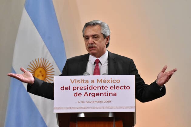 Alberto Fernandez Reyes, Argentina™s President-elect press conference MEXICO CITY, MEXICO - NOVEMBER 4: The elected president of Argentina, Alberto Fernandez Reyes, speaks during a press conference after meeting privately with the President of Mexico Andres Manuel Lopez Obrador as part of his working visit to Mexico at National Palace on November 4, 2019 in Mexico City, Mexico  Copyright: xCarlosxTischlerx EYE_7603