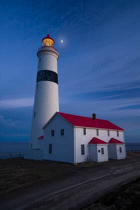 Twilight Moon at Point Amour Lighthouse in Labrador Canada, Newfoundland and Labrador, L Anse-Amour CR_ADWO190924C-206772-01