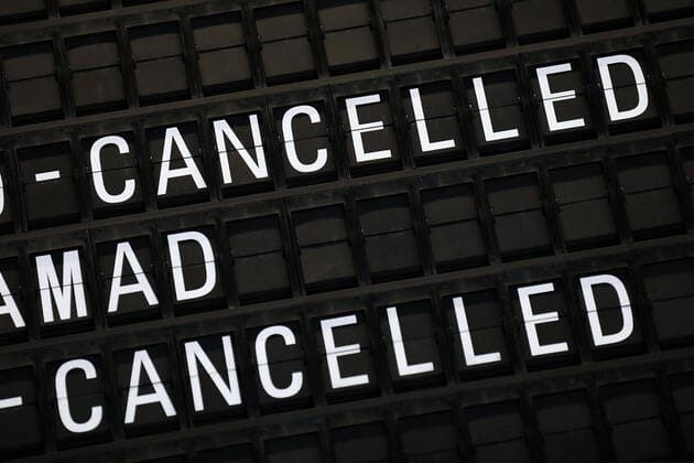 07 11 2019, xmkx, News Flight attendants strike at Lufthansa, Frankfurt Airport v l Display board, LH, flight numbers, Cancelled, painted, symbol picture, Frankfurt am Main Hessen Germany DE Airport
