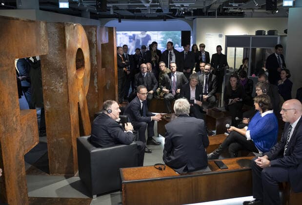 Federal Foreign Minister Heiko Maas, SPD, and US Secretary of State Mike Pompeo visit the Contemporary History Forum in Leipzig Here in conversation with contemporary witnesses 07 11 2019 Leipzig Germany Copyright: xThomasxKoehler photothek.netx