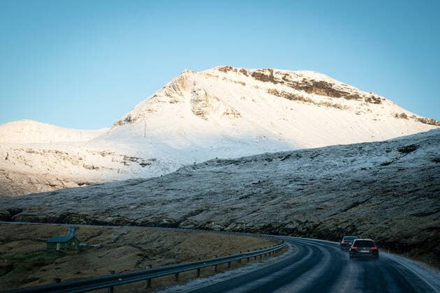 Prime Minister Mette Frederiksen S en route by car to Vestmanna, where Faroe Islands Lagoon Bárður á Steig Nielsen welcomes her, during the visit to the Faroe Islands, Thursday November 7, 2019, Vestmanna Denmark,  Copyright: Scanpix NielsxChristianxVilmannx COP102 spdk20191107-195544-L