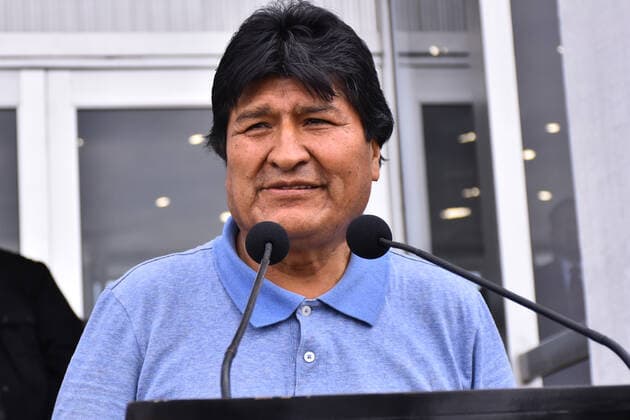 Evo Morales political asylum in Mexico City MEXICO CITY, MEXICO - NOVEMBER 12: Ex Bolivia s President Evo Morales speaks during a press conference at the International Airport of Mexico, during his arriving after having accepted political asylum due to his resignation as president of the Bolivian country because of a coup d etat on November 12, 2019 in Mexico City, Mexico  Copyright: xCarlosxTischlerx EYE_0336