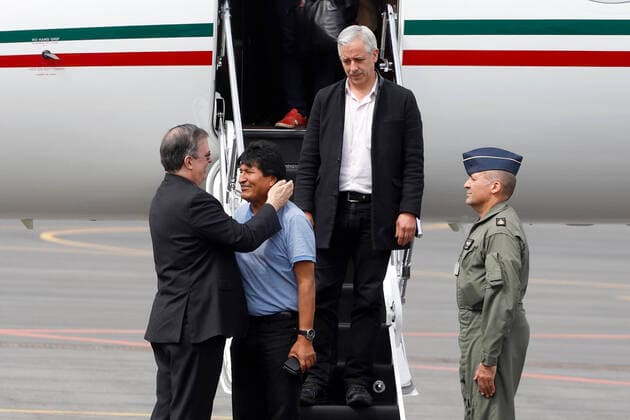 November 12, 2019 EUM20191112POL14 JPG MEXICO CITY, PoliticsPolitica Morales Evo Morales, former president of Bolivia, is received by Chancellor Marcelo Ebrard in what was the Presidential Hangar after accepting political asylum in Mexico Photo Agency EL UNIVERSALBerenice FregosoEELG  - ZUMAu78_ 20191112_zaf_u78_066 Copyright: xElxUniversalx
