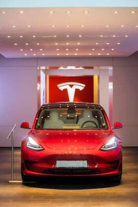 Tesla Model 3 in a car salon of the car manufacturer Tesla in Berlin on 14 November 2019 Car manufacturer Tesla wants to build Gigafactory in Brandenburg