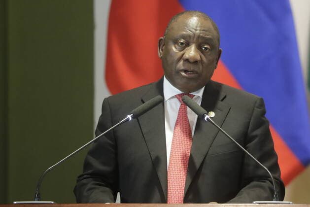 BRASILIA, BRAZIL - NOVEMBER 14, 2019: South Africa s President Cyril Ramaphosa speaks during the 11th BRICS summit at the Itamaraty Palace. Mikhail Metzel TASS  TS0C31B0