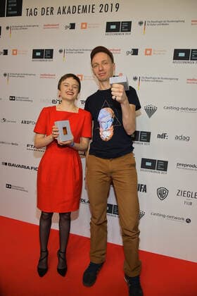 Award ceremony of the DAFF 2019 Lena Urzendowsky, prizewinner actress supporting role, Dietrich Brueggemann, prizewinner director crime scene Murot and the marmot arrival at the award ceremony of the German Academy for Television 2019 in the cinema Babyllon in Berlin on 16 11 2019 PPM