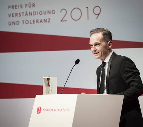 Federal Foreign Minister Heiko Maas, SPD, at the award ceremony for the Prize for Understanding and Tolerance in Berlin, 16 11 2019 Berlin Germany Copyright: xXanderxHeinl photothek.netx