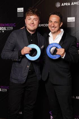 SCREEN MUSIC AWARDS 2019, Jackson Milas and Antony Partos pose after winning the Best Music for a Television Series or Serial category at the annual Screen Music Awards at Forum Melbourne in Melbourne, Wednesday, November 20, 2019. ( NO ARCHIVING, EDITORIAL USE ONLY, NO USE IN BOOKS WITHOUT CONSENT MELBOURNE VIC AUSTRALIA  Copyright: xSTEFANxPOSTLESx 20191120001433778928