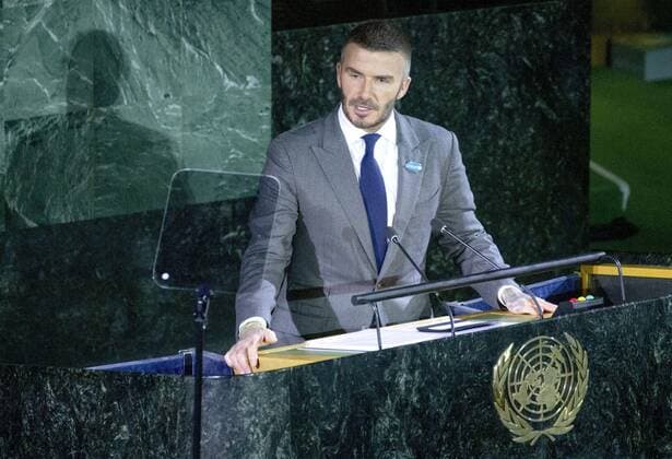 Bilder des Jahres 2019, Entertainment 11 November Entertainment Bilder des Tages Ambassador of good will of the United Nations and star of football, David Beckham, speech during an event that commemorates the Universal Day of the Childrens in the headquarters of the organism in New York, United States, 20 November 2019. Childrens of all the world, accompanied of activists and celebrities of the sport and of the cinema, gather in the headquarters of United Nations to sue more protections for the minors in the 30 anniversary of the approval of the Convention on the rights of the Childrens. The UN celebrates the Universal Day of the Childrens !ACHTUNG: NUR REDAKTIONELLE NUTZUNG!  Copyright: xKenaxBetancurx AME7513 20191120-637098728008553561