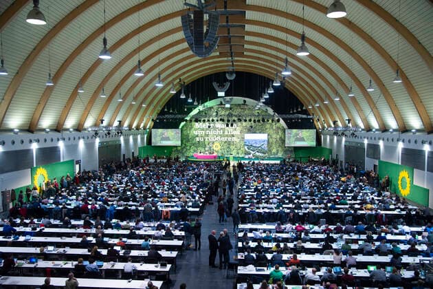 Overview of the Plenary Hall, 44 Ordinary Federal Delegates Conference of the Party Alliance 90 The Greens in the Stadthalle Bielefeld from 15 17 11 2019