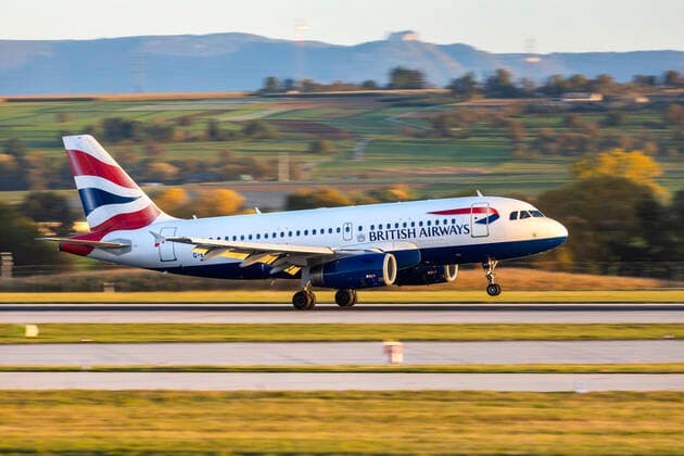 DEU, Germany, Baden Württemberg, Stuttgart, 11 10 2019 Airport Stuttgart, aircraft on approach and landing Registration G EUPT, British Airways, Airbus A319 100