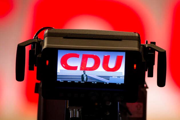 CDU logo on the monitor of a camera 32 CDU party conference in Leipzig on 22 November 2019 32 CDU party conference in Leipzig