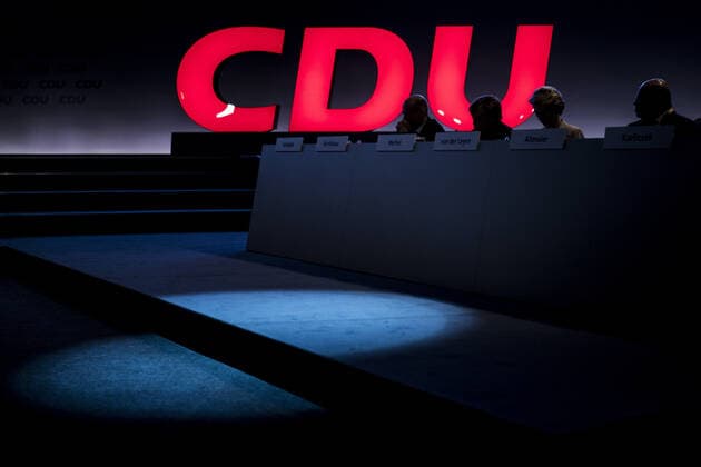L R Ralph Brinkhaus, Chairman of the CDU CSUâ‰ Parliamentary group in the German Bundestag, Chancellor Angela Merkel, CDU, Ursula von der Leyen, President of the European Commission, and Peter Altmaier, Federal Minister of Economics and Energy, admitted at the 32nd CDU Party Congress in Leipzig, 22 11 2019 Leipzig Germany Copyright: xFlorianxGaertner photothek.netx