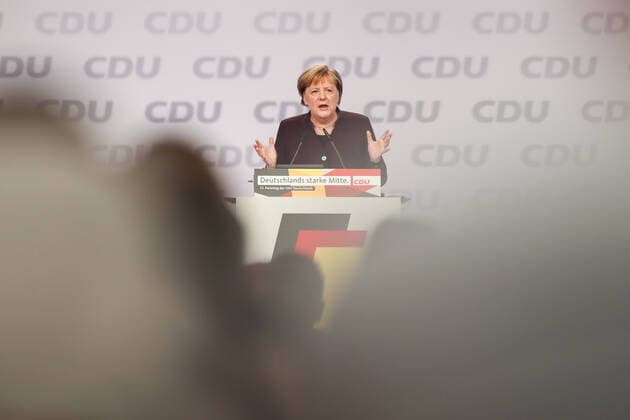 (191123) -- BEIJING, Nov. 23, 2019 -- German Chancellor Angela Merkel delivers a speech during the convention of Germany s Christian Democratic Union (CDU) party in Leipzig, Germany, Nov. 22, 2019. ) XINHUA PHOTOS OF THE DAY ShanxYuqi 