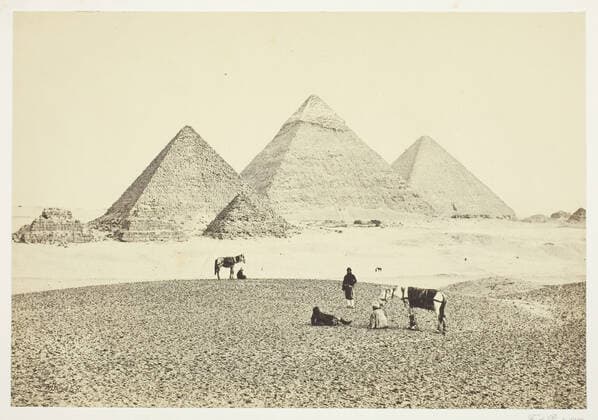The Pyramids of El Geezeh, from the Southwest, 1857, Francis Frith, English, 1822 1898, England, Albumen print, 15.7 Ã— 22.8 cm (image paper), 31.8 Ã— 43.4 cm (mount)  Copyright Artokoloro LC190917_017607