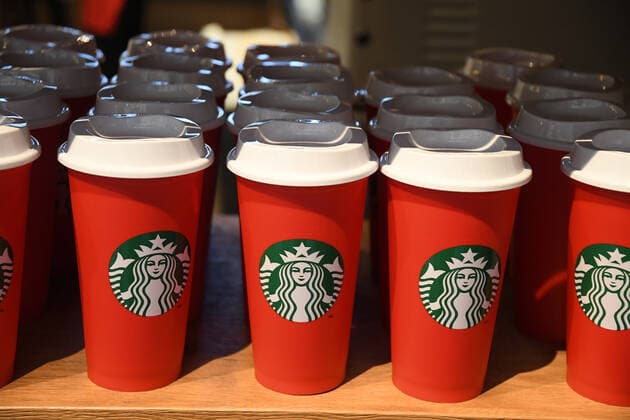 Copenhagen Denmark 24.November 2019 Starbucks coffee cafe in danish capital in Frederiksberg shopping center . (Photo..Francis Joseph Dean Deanpictures). 