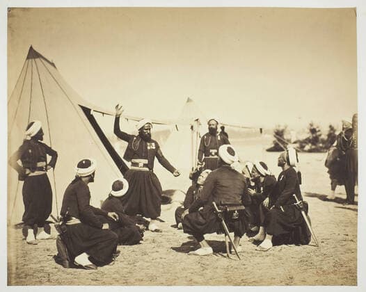 Zouave Storyteller (Le recit), 1857, Gustave Le Gray, French, 1820 1884, France, Albumen print, from the album Souvenirs du Camp de ChÃ¢lons  Copyright Artokoloro LC190917_023543
