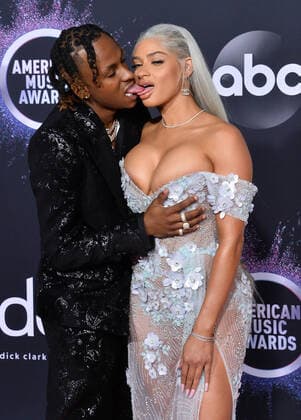 (L-R) Rapper Rich The Kid and Tori Brixx arrive for the 47th annual American Music Awards at the Microsoft Theater in Los Angeles on Sunday, November 24, 2019.  LAP20191124232 JIMxRUYMEN