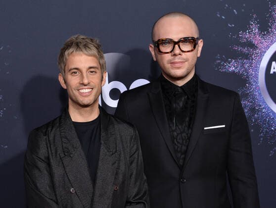 Chad King and Ian Axel (R) of A Great Big World arrive for the 47th annual American Music Awards at the Microsoft Theater in Los Angeles on Sunday, November 24, 2019.  LAP20191124346 JIMxRUYMEN