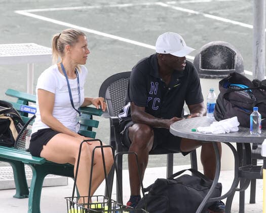 DELRAY BEACH, FL - NOVEMBER 24: Seal and his new slovenija tennis pro girlfriend Tina Hojnik have a tender private moment on a side court after they participated in the 30TH Annual Chris Evert Pro-Celebrity Tennis Classic presented by Chase Private Client at Delray Beach Tennis Center on November 24, 2019 in Delray Beach, Florida..People: Seal, Tina Hojnik Delray Beach United States Of America - ZUMAs214 20191124_zba_s214_024 Copyright: xSMGx