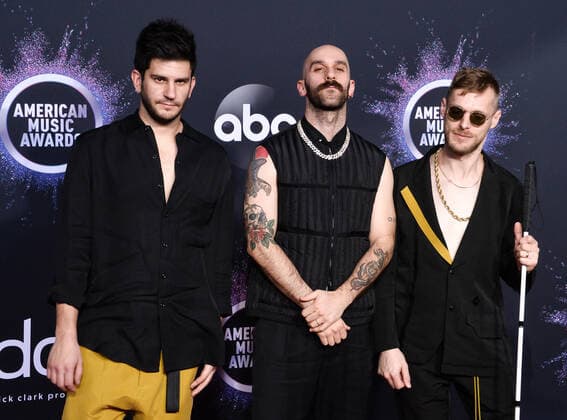 (L-R) Adam Levin, Sam Harris, and Casey Harris of X Ambassadors arrive for the 47th annual American Music Awards at the Microsoft Theater in Los Angeles on Sunday, November 24, 2019.  LAP20191124399 JIMxRUYMEN