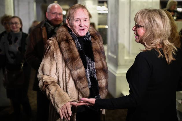 MOSCOW, RUSSIA - NOVEMBER 25, 2019: Theatre director Roman Viktyuk (C) arrives for the 24th Stanislavsky award ceremony at the Baltschug Keminski Hotel. Sergei Bobylev TASS  TS0C4A51