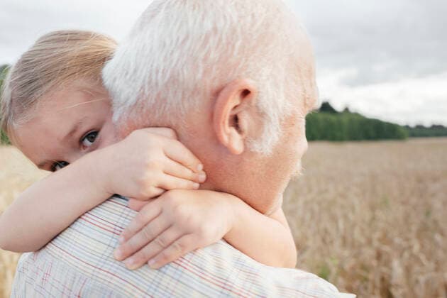 Granddaughter hugging her grandfather outdoors model released Symbolfoto  EYAF00690