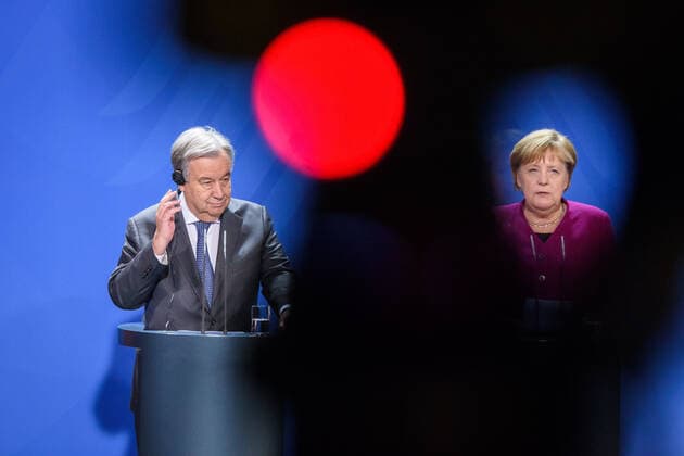 Bilder des Jahres 2019, News 11 November News Themen der Woche KW48 News Bilder des Tages Berlin, Pressekonferenz von Angela Merkel und Antonio Guterres Deutschland, Berlin - 26.11.2019: Im Bild sind die deutsche Bundeskanzlerin Angela Merkel (cdu) und der Generalsekretärs der Vereinten Nationen Antonio Guterres während der gemeinsamen Pressekonferenz zu sehen. Berlin Bundeskanzleramt Berlin Deutschland *** Berlin, Press conference by Angela Merkel and Antonio Guterres Germany, Berlin 26 11 2019 The picture shows the German Chancellor Angela Merkel cdu and the Secretary-General of the United Nations Antonio Guterres during the joint press conference Berlin Federal Chancellery Berlin Germany
