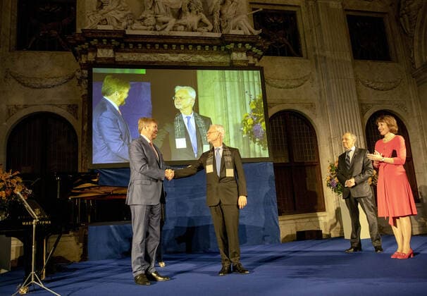 28-11-2019 Amsterdam King Willem-Alexander and Queen Maxima and Princess Beatrix and Jet de Ranitz during the Erasmus Prize award ceremony to the American composer and conductor John Adams (1947) in the Royal Palace Amsterdam. This year s theme was Composing for the current time .  Copyright: xPPEx