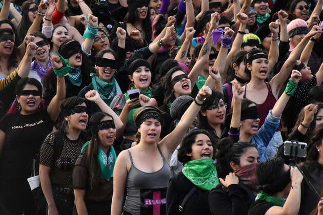 International Day for the Elimination of Violence in Mexico MEXICO CITY, MEXICO - NOVEMBER 29: Hundreds of demonstrators take part during a protest against femicide and violence as part of International Day for the Elimination of Violence, The protests, organized by feminist associations green tide and groups carry a demonstration called Intervention: A Violator in your Way On average, ten women are murdered in Mexico each day, making it one o‹f the most violent countries for women in the world. at Zocalo on November 29, 2019 in Mexico City,Mexico  Copyright: xCarlosxTischlerx EYE_0007