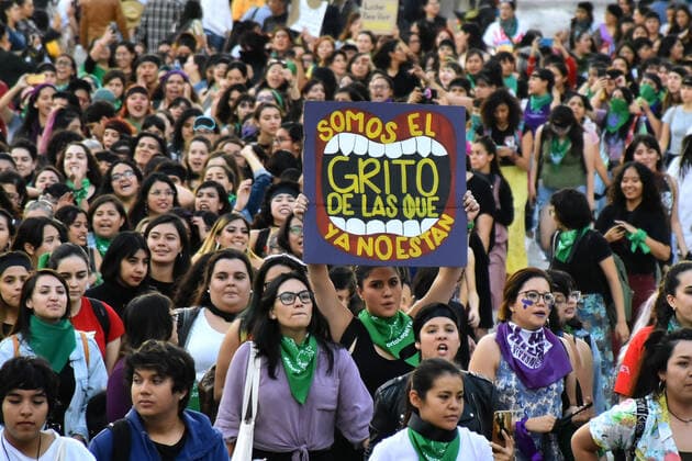 International Day for the Elimination of Violence in Mexico MEXICO CITY, MEXICO - NOVEMBER 29: Hundreds of demonstrators take part during a protest against femicide and violence as part of International Day for the Elimination of Violence, The protests, organized by feminist associations green tide and groups carry a demonstration called Intervention: A Violator in your Way On average, ten women are murdered in Mexico each day, making it one o‹f the most violent countries for women in the world. at Zocalo on November 29, 2019 in Mexico City,Mexico  Copyright: xCarlosxTischlerx EYE_9003