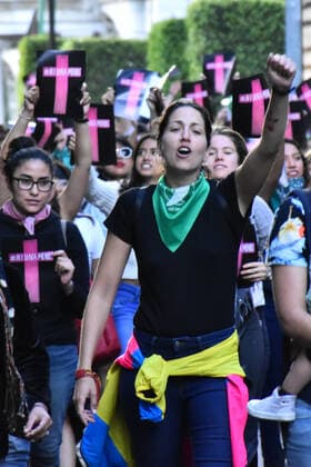 International Day for the Elimination of Violence in Mexico MEXICO CITY, MEXICO - NOVEMBER 29: Hundreds of demonstrators take part during a protest against femicide and violence as part of International Day for the Elimination of Violence, The protests, organized by feminist associations green tide and groups carry a demonstration called Intervention: A Violator in your Way On average, ten women are murdered in Mexico each day, making it one o‹f the most violent countries for women in the world. at Zocalo on November 29, 2019 in Mexico City,Mexico  Copyright: xCarlosxTischlerx EYE_9234