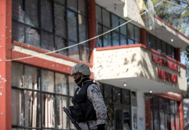 View of hundreds of bullet impacts in the town of Villa Union, in the state of Coahuila, Mexico, 2 December 2019, after an armed attack last Saturday. The strong clashes between assassins and security forces in the northern Mexican state of Coahuila left 22 people dead and the detention of at least two alleged perpetrators, official sources said Monday. 22 dead by shooting of hitmen and police in northern Mexico !ACHTUNG: NUR REDAKTIONELLE NUTZUNG!  Copyright: xMiguelxSierrax MEX511 20191202-637109131767603866