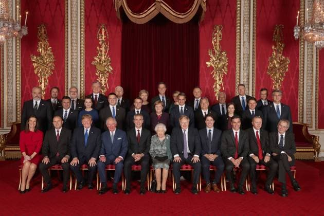 . 03 12 2019. London, United Kingdom. Leaders of Nato alliance countries, and its secretary general, join Queen Elizabeth II and the Prince of Wales for a group picture during a reception in Buckingham Palace, London, as they gathered to mark 70 years of the alliance. Back row, from left: Xavier Bettel, Prime Minister of Luxembourg; Egils Levits, President of Latvia; Gitanas Nauseda, President of Lithuania; Dusko Markovic, Prime Minister of Montenegro; Erna Solberg, Prime Minister of Norway; Mark Rutte, Prime Minister of Netherlands; Zuzana Caputova, President of Slovakia; Andrzej Duda, President of Poland; Antonio Costa, Prime Minister of Portugal; Klaus Iohannis, President of Romania; Marjan Sarec, Prime Minister of Slovenia. Middle row from left: Edi Rama, Prime Minister of Albania; Zoran Zaev, Prime Minister of North Macedonia; Mette  xPoolx xi-Imagesx IIM-20507-0036