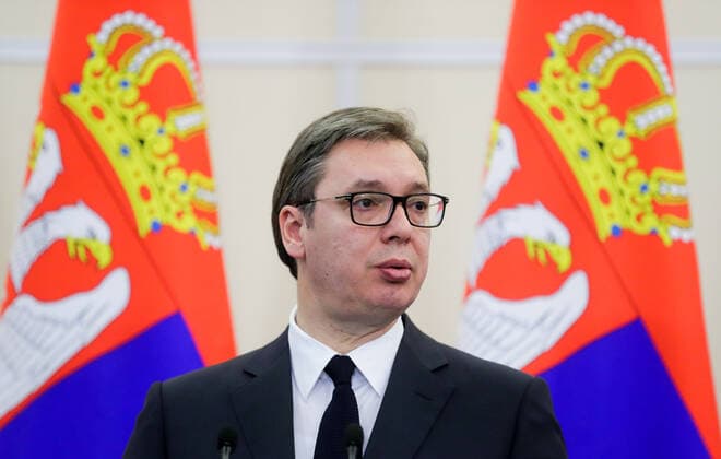 SOCHI, RUSSIA â€“ DECEMBER 4, 2019: Serbia s President Aleksandar Vucic gives a joint press conference with his Russian counterpart Vladimir Putin following their meeting at Bocharov Ruchei residence. Mikhail Metzel TASS  TS0C5D46