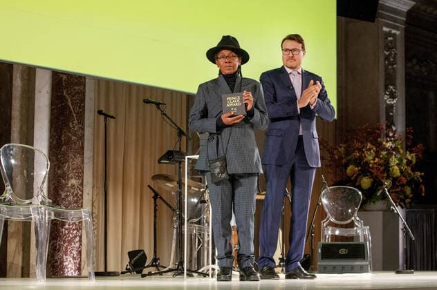 04-12-2019 Award Prince Constantijn with Bill Kouélany (Brazzaville, Congo-Brazzaville 1965) during the Prince Claus award 2019 in Amsterdam.  Copyright: xPPEx