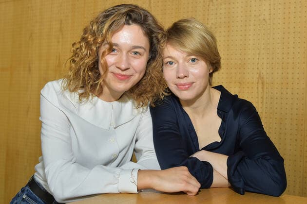 Photo session presenters with statuettes EFA 2019 The presenters Aiste Dirziute, Anna Brueggemann Photo session for the presentation of the EFA European Film Awards 2019 at the Haus der der Berliner Festspiele in Berlin on 04 12 2019 PPM