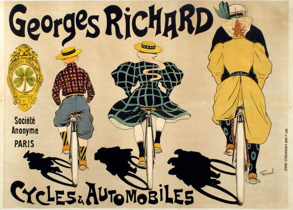 Cycles et Automobiles Georges Richard, 1896 Affiche publicitaire ancienne Cycles et Automobiles Georges Richard. Famille a velo et tandem pour les parents. illustration Fernand FERNEL (1872-1934) affichiste belge, 1896, 138 x 100 cm , fin 19eme siecle, debut 20eme siecle. Credit Collection privee GalDoc Grob KHARBINE TAPABOR *** Cycles et Automobiles Georges Richard, 1896 Old advertising poster Cycles et Automobiles Georges Richard Family on bicycle and tandem for parents illustration Fernand FERNEL 1872 1934 Belgian poster designer, 1896, 138 x 100 cm, late 19th century, early 20th century Private Credit Collection GalDoc Grob KHARBINE TAPABOR  KH168753