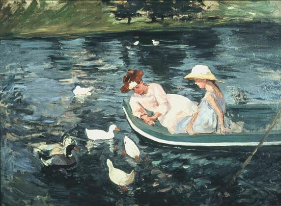 Impressionnisme L ete par Mary CASSAT (1844-1926). Une maman et sa fille se promenent en barque et se penchent vers des canards. Huile sur toile de 1894, 73x100cm, collection Armand Hammer, Los Angeles, USA. Credit : Coll. Bouquig. KHARBINE-TAPABOR. *** Impressionism Summer by Mary CASSAT 1844 1926 A mother and her daughter walk in a boat and lean towards ducks Oil on canvas 1894, 73x100cm, Armand Hammer collection, Los Angeles, USA Credit Coll Bouquig KHARBINE TAPABOR  KH42962