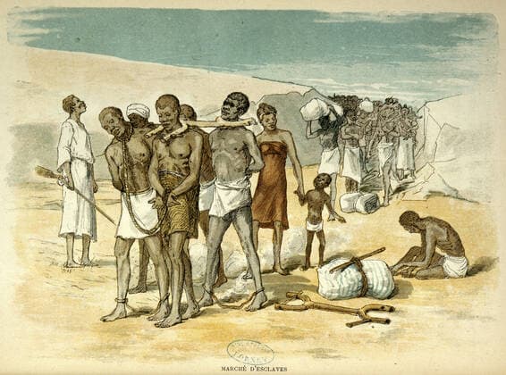 IMAGO History, Ende des afrikanischen Sklavenhandels und die Abschaffung der Sklaverei: 1807-1888 Esclavage Marche d esclaves . Dessin de la fin du 19eme s. Credit : Collection KHARBINE-TAPABOR. *** Slavery Slave march Drawing from the end of the 19th century Credit Collection KHARBINE TAPABOR  KH4847