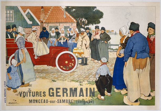 Publicite auto Voiture Germain, Monceau-sur-Sambre (Belgique) . Affiche de Henri CASSIERS (1858-1944) de 1914. Credit : Coll. Galdoc-Grob KHARBINE-TAPABOR. *** Car advertisement Germain car, Monceau on Sambre Belgium Poster of Henri CASSIERS 1858 1944 of 1914 Credit Coll Galdoc Grob KHARBINE TAPABOR  KH52751