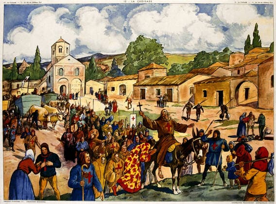 Crusade The first crusade was preached by Pope Urban II in 1095, the ninth and last was held in 1274 School board of Rossignol Publishing, 1953 Credit Imagerie Rossignol KHARBINE TAPABOR  KH66490