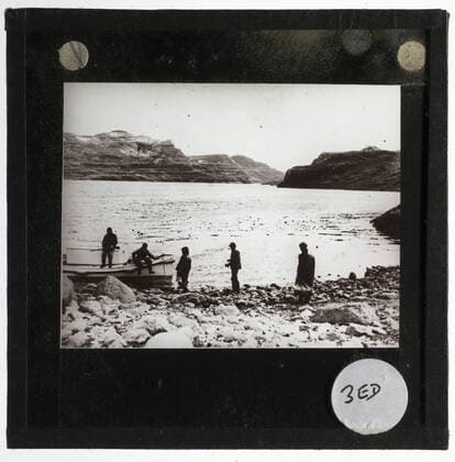 Lantern Slide - Bossiers Arm, Kerguelen Island BANZARE Voyage 1, Antarctica, 1929-1930, Lantern slide of Kerguelen Island, Antarctica. One of 328 images in various formats including artworks, photographs, glass negatives and lantern slides.  Copyright Artokoloro LC190917_105061
