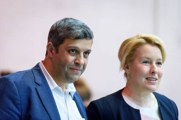 SPD Federal Party Congress in Berlin Germany, Berlin 07 12 2019 Franziska Giffey is the Federal Minister for Family Affairs, Senior Citizens, Women and Youth, SPD and Raed Saleh Berlin Berlin Germany