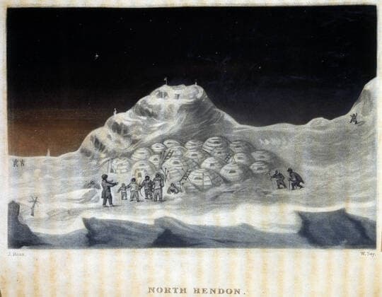 ESQUIMAUX North Hendon : village d igloos. Illustration tiree de l ouvrage de John ROSS (1777-1856) Narrative of a 2nd voyage... North-East passage , publie en 1835 (19eme, XIXe, 19e s.). Ouvrage conserve aux Archives et Bibliotheque de la Marine, a Vincennes. Credit : collection JEAN VIGNE Kharbine-Tapabor. *** ESQUIMAUX North Hendon village d igloos Illustration from John ROSS 1777 1856 Narrative of a 2nd voyage North East passage, published in 1835 19th, 19th, 19th s Book kept at the Archives and Library of the Navy, in Vincennes Credit collection JEAN VIGNE Kharbine Tapabor  KH120459