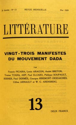 MONTHLY REVIEW Beginning of the 20th century The 23 manifestos of the Dada movement n°13 in May 1920 for the monthly magazine Litterature XXeme s, 20eme s, 20e s, 20e s Credit JEAN VIGNE KHARBINE TAPABOR  KH126473