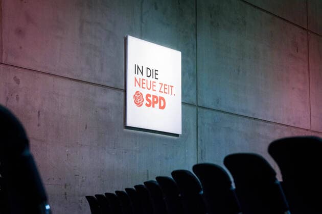 SPD Federal Party Congress in Berlin Germany, Berlin 08 12 2019 In the picture you can see the SPD logo on the wall Berlin Berlin Germany