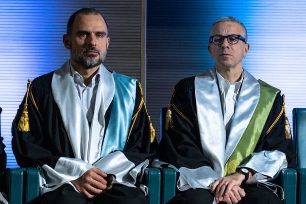 Ceremony of conferring the Master s Degree ad Honorem in Television, Cinema and New Madia to Marco Bellocchio at IULM University, Via Carlo Bo 7 Milan In the picture: Fabio Vittorini and Vincenzo Trione Editorial Usage Only  Copyright: xFrancescoxBozzox xIPAx
