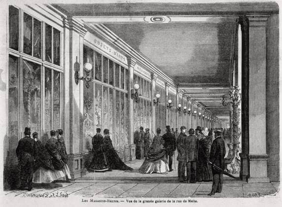 grands Magasins Les Magasins Reunis . Vue de la grande galerie de la rue de Malte. Gravure in Le Monde Illustre 07 12 1867. Credit COllection Kharbine Tapabor *** Grands Magasins Les Magasins Reunis Vue de la grande galerie de la rue de Malte Engraving in Le Monde Illustre 07 12 1867 Credit COllection Kharbine Tapabor  KH33023