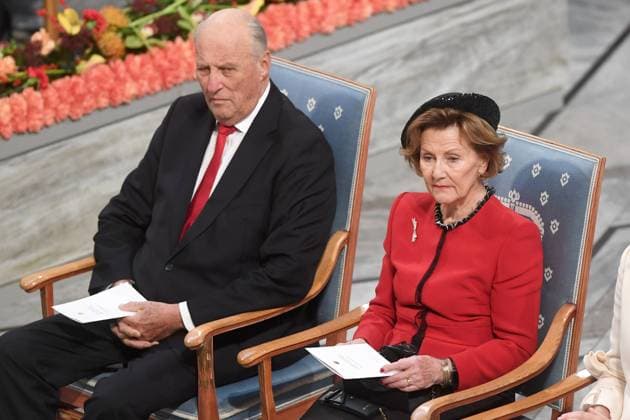 King Harald V of Norway and Queen Sonja of Norway attend the 2019 Nobel Peace Prize, awarded to Prime Minister of Ethiopia Abiy Ahmed for his efforts to achieve peace and international cooperation, and in particular for his decisive initiative to resolve the border conflict with neighbouring Eritrea in Oslo, Norway. DECEMBER 10th 2019  RHDx194293
